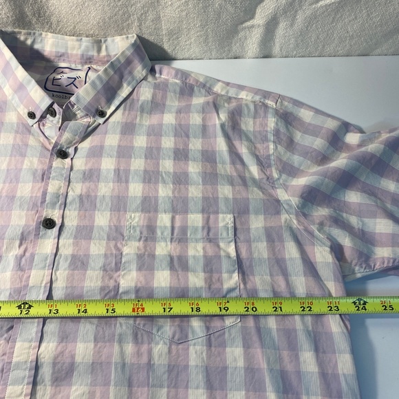 Japanese Koolbiz Button down shirt purple short sleeve XXL plaid - Picture 6 of 8